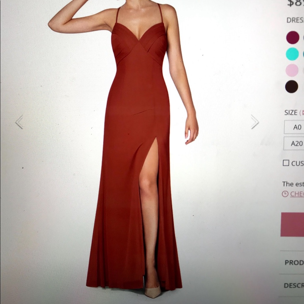 Size 2 Azazie Rust formal dress.  Worn once.